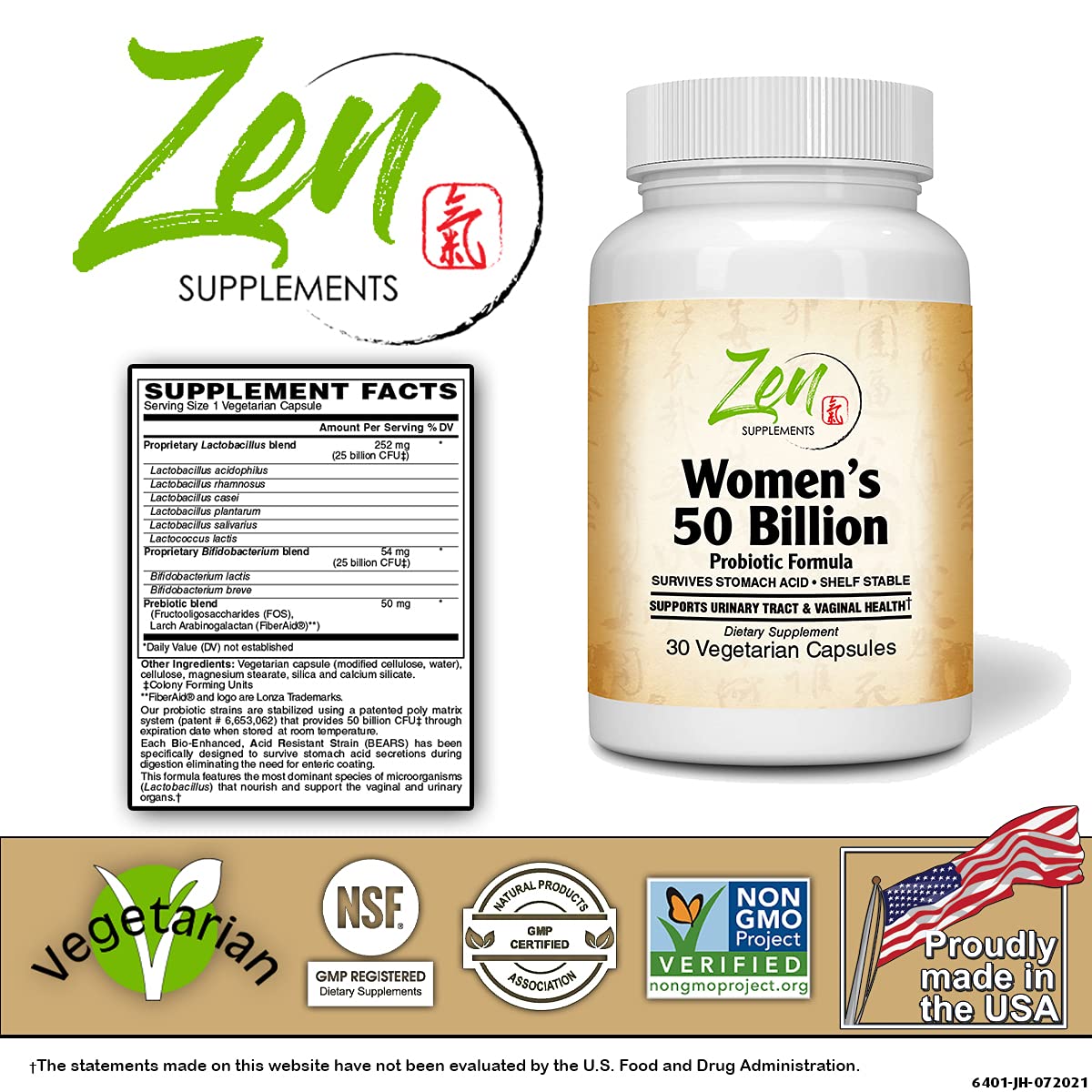 Zen Supplements - Womens 50 Billion Probiotic Formula - Supports Urinary and Vaginal Health
